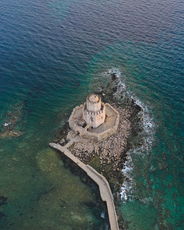 Photo of Methoni castle on the sea shore.